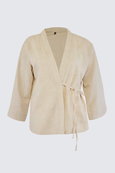 Trendyol Curve Îmbrăcăminte de plajă Ecru cu două rânduri de nasturi țesut Ki...