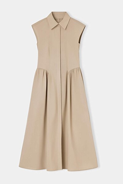 Trendyol Collection Rochie Bej poplin Midi Studio Midi țesut TWOSS26EL00513