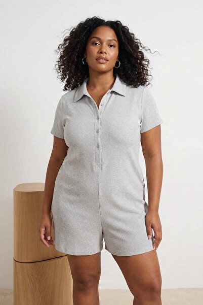 Trendyol Curve Γκρι φόρμα με λεπτομέρεια σε σχέδιο βάφλας και κουμπιά, μεγάλο...