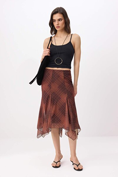 Trendyol Collection Brown Floral A-Line/A Bell Shape Flounced/Ruffled Regular...