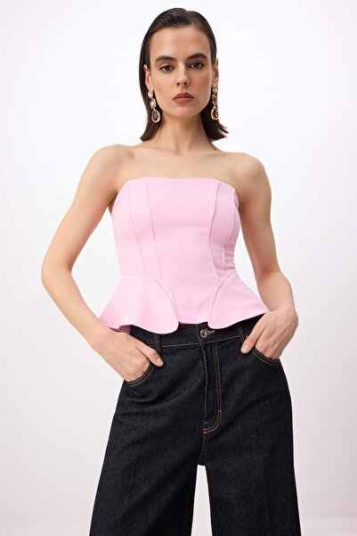 Trendyol Collection Light Pink Sweetheart Neckline Peplum Detail Party Bustie...
