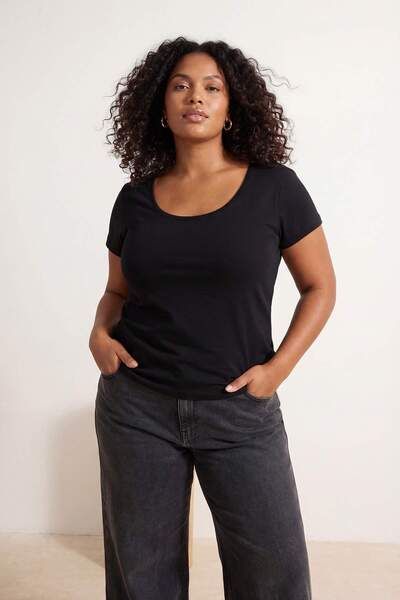 Trendyol Curve Black Soft Soft Fabric Knitted Plus Size Blouse Tbbss26Af00105