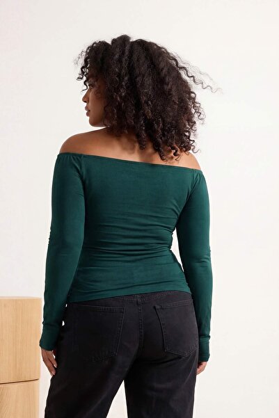 Trendyol Curve Emerald Green Gathered One Shoulder Knitted Plus Size Blouse T...