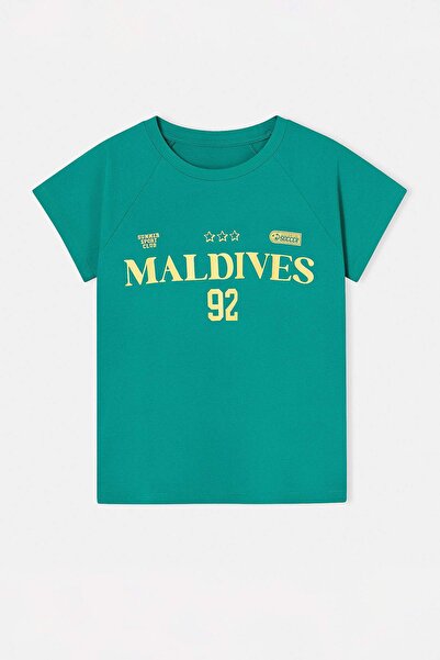 Trendyol Curve Dark Green Fitted/Bodycon Printed Plus Size T-Shirt Tbbss26Bf0...