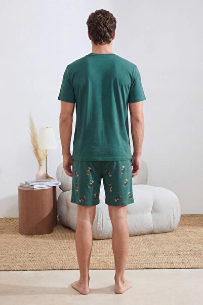 Trendyol Collection Зелена футболка з принтом ведмедика - Комплект піжами з ш...