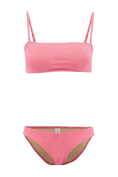 Trendyol Collection Pink Strapless Covered Regular Normal Waist Bikini Set Tb...