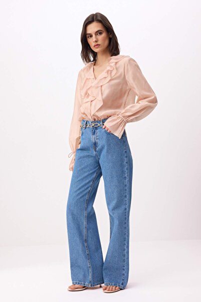 Trendyol Collection Blue High Waist 100% Cotton Wide Leg Jeans Twoss26Je00204