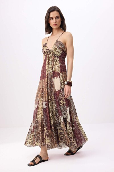 Trendyol Collection Brown-Multicolor Maxi Woven Dress Twoss26El00761