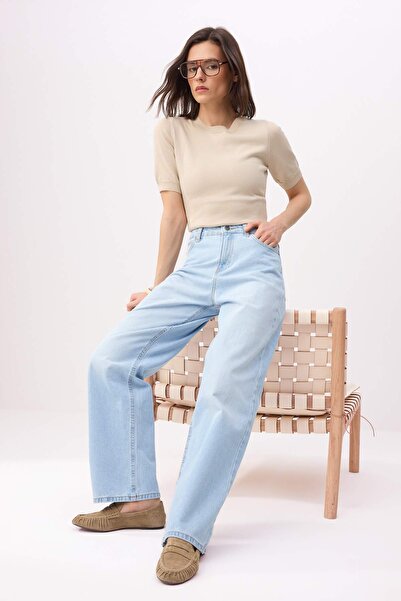 Trendyol Collection Ice Blue High Waist 100% Cotton Baggy Jeans Twoss26Je00205