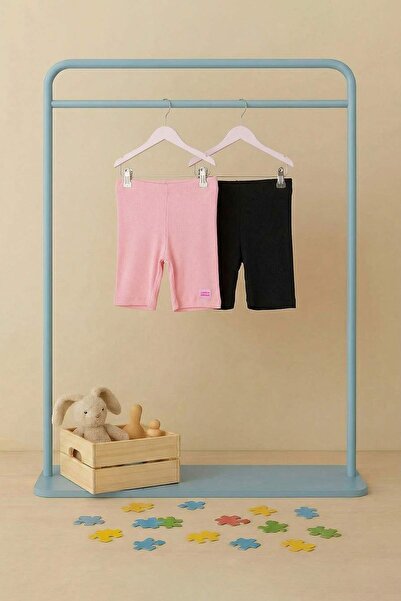 TRENDYOLKIDS بنطال ضيق محبوك مسطح باللونين الأسود والوردي TKDSS26TA00005