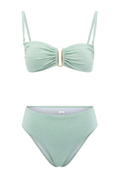 Trendyol Collection Mint Glittery Accessory Strapless Cover-Up Regular High W...