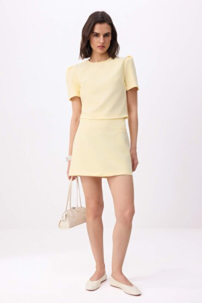 Trendyol Collection Light Yellow Balloon Sleeve Blouse Mini Skirt Woven Botto...