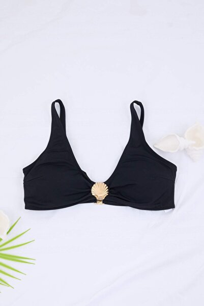 Trendyol Curve Black Plus Size Bikini Top with Shell Accessories Tbbss26Ct00005
