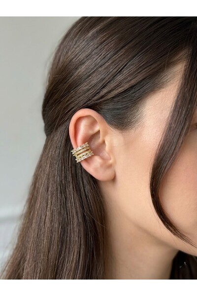 aurora dükkan Steel Gold Stone Cartilage Compression Earrings