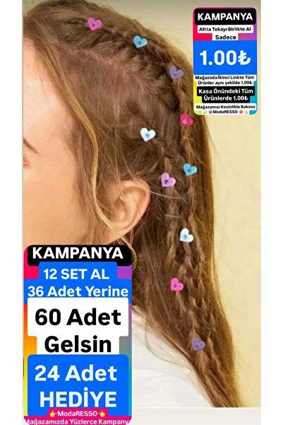 ModaRESSO Kristal Taşlı KALPLİ 3Adet Figürlü Renkli Örgü Boncuğu Saç Aksesuar...