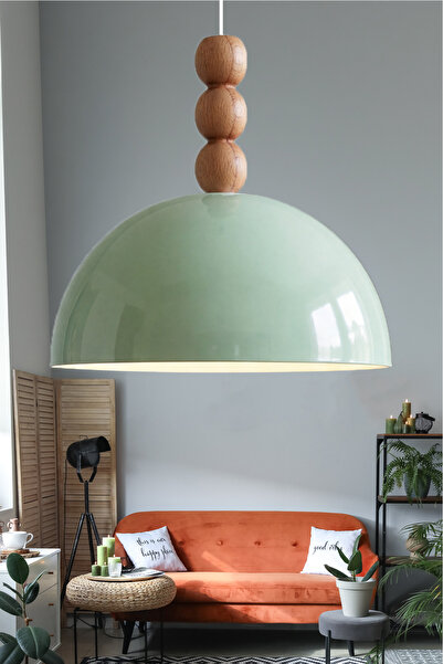 Marrien Luna Bohem Ahşap 3 Boncuklu Mint Yeşili Metal Sarkıt (30 cm) Yemek Ma...