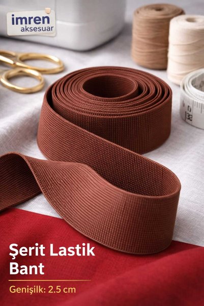 İMREN AKSESUAR Kahverengi 2,5 Cm Süper Lastik Bel,don Ve Paça 1 Paket 3 Metre