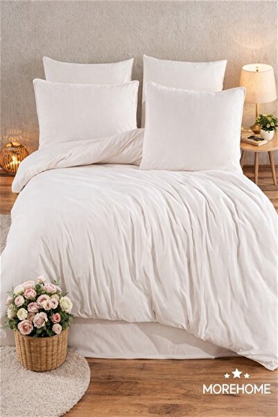 MORE HOME طقم غطاء لحاف مفرد من القماش المطاطي باللون الكريمي