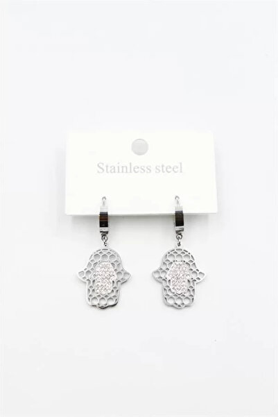 NOVAHAVEN حلق يد فاطمة مرصع بالأحجار - فضي