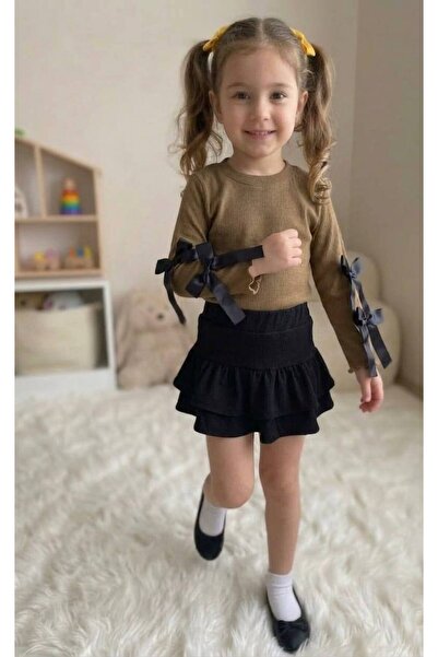 sobekidstore Girl's Ribbed Knit Piece Skirt Suit Full Fit Skirt and Bluse Set