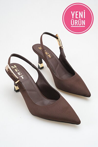 AYAKKABI MEET Kadın kahverengi tokalı Taş Detaylı Sivri burun Topuklu Günlük ...