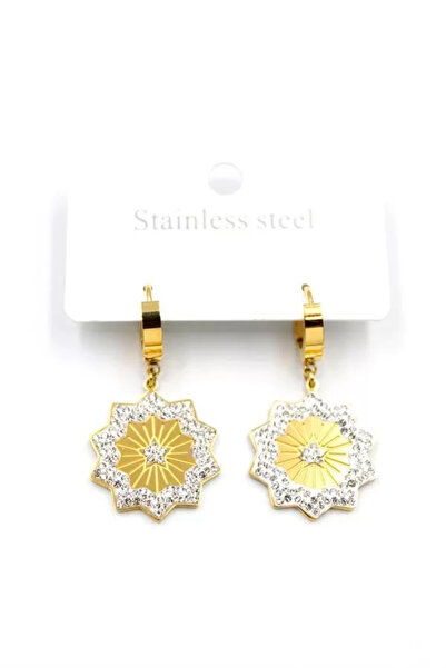 NOVAHAVEN أقراط فولاذية على شكل نجمة حجرية - ذهبي