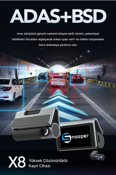 SNOOPER 4K+2K Araç İçi Kamera Ön ve Arka Kameralı WiFi ADAS Gece Görüşlü 3'' ...