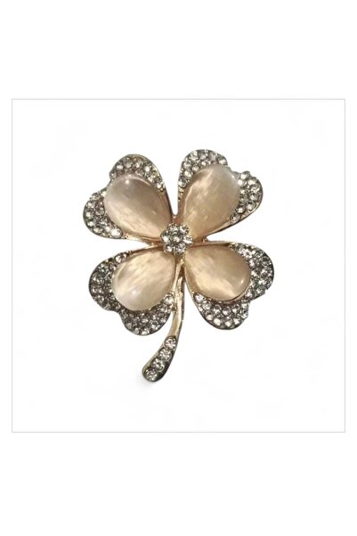 ESJ Kristal Zirkon Opal Taş Yonca Kadın Broş Ebat: 3,5*4 Cm