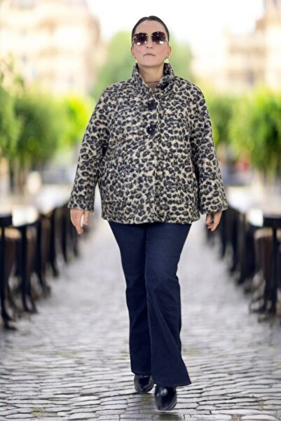 yagmurberen Thick Button Detail, Stylish Collar, Unlined, Large Size, Seasona...