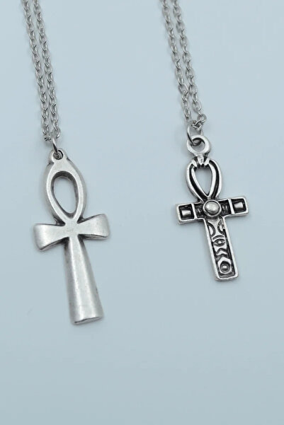 ıdr 2’li Ankh Anahtarı - Nil’in Anahtarı Gümüş Kaplama Kolye Seti