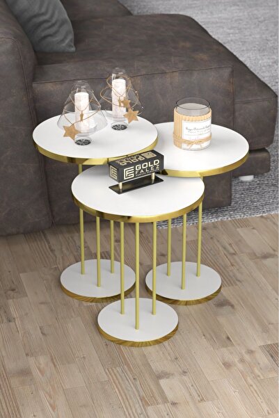 GOLDFALEZ Zigon Sehpa Terra 3 Lü Set Traverten