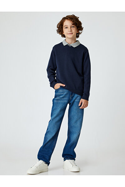 Koton Pulover de bază din bumbac cu mânecă lungă cu decolteu în V