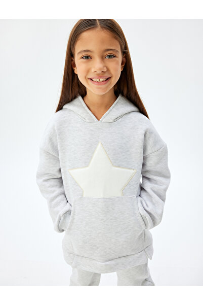 Koton Langärmliges geripptes Sweatshirt mit Kapuze und Sternendruck - Känguru...