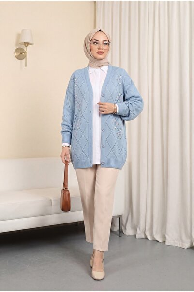 Modamorfo Openwork Floral Embroidered Buttoned Knitwear Cardigan