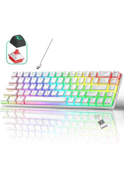 Timebox Tastatură mecanică wireless pentru jocuri, 60% RGB, Bluetooth 2.4G, î...