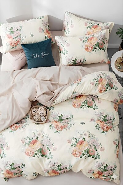 İQON طقم غطاء لحاف مكون من ملاءة مطاطية مقاس فردي ميستيك روز