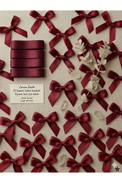 Burgundy Bow Satin Ribbon 10 mm - Wedding Candy , Gift and Balloon Decoration 50 Pieces