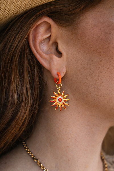 Markiz Takı Sarı Turuncu Güneş Küpe