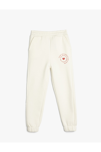 Koton Jogger Eşofman Altı Kalp Baskılı Beli Lastikli Cepli Şardonlu