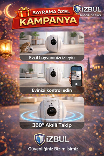 AVENİR Av-s500 Yeni Nesil Akılı Wi-fi Robot Kamera 4k ,renkli Gece Görüşlü 4m...