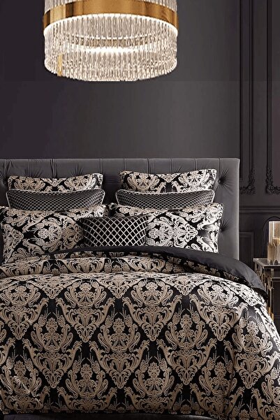 İQON Lastikli Çarşaflı Nevresim Takımı Çift Kişilik Damask Bej