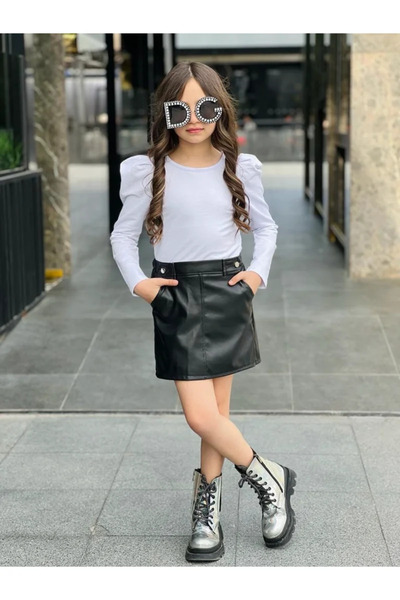 Burçak Butik Σετ 2 τεμαχίων για κορίτσια - Μπλούζα και δερμάτινη φούστα - Εορ...