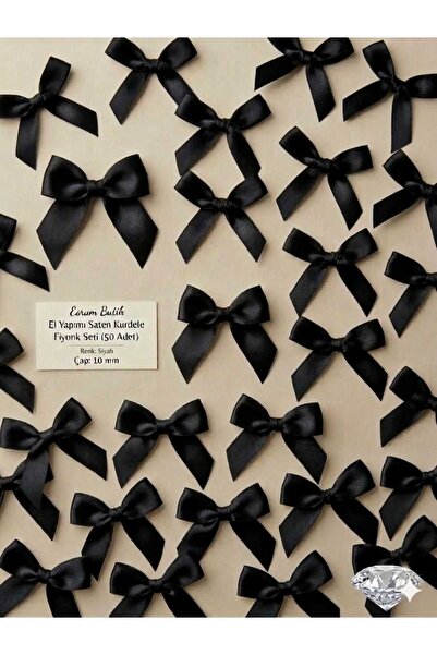 Esram Butik شريط ساتان أسود بفيونكة 10 مم - حلوى الزفاف، هدايا وتزيين بالونات...