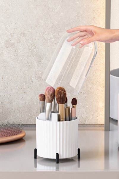 Pufwin Home Zebra Makyaj Fırçası ve Kozmetik Düzenleyici Şeffaf Kapaklı Hijye...