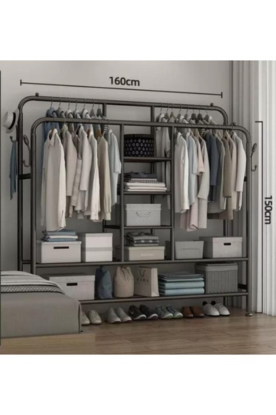 rexa Clothes Rack by Closets, 2-Tier Garment Rack, Double Rods, 2 Hooks, 2 Si...