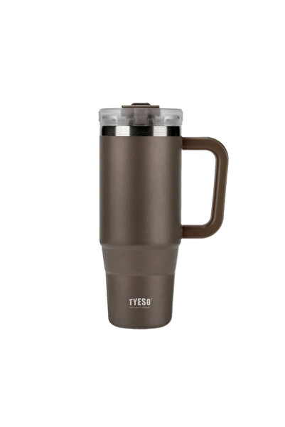Tyeso Qq Thermos Leak Proof with Straw Double Wall Vacuum 900ml Brown