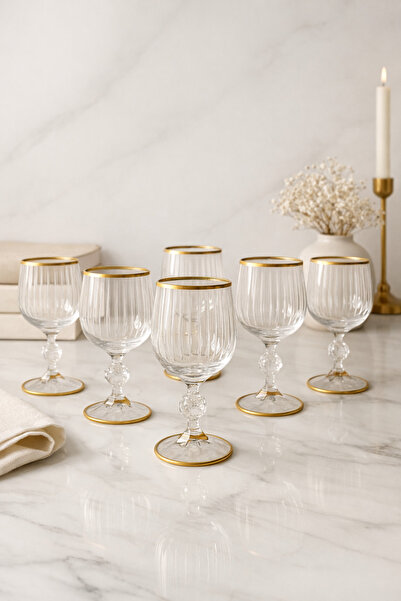 BOHEMİA CRYSTAL Set of 6 150 ml Coffee Water Glasses |   Sade Cut Glass Cup Set