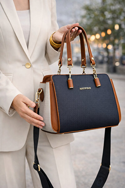 Just Polo حقيبة يد وكتف نسائية أصلية باللون الأسود تابا