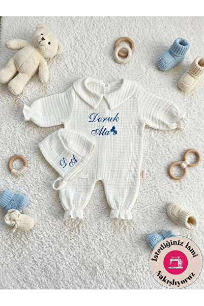 CARTI Kişiye Özel Yenidoğan Hastane Çıkışı Nakış İşlemeli Müslin Tulum ve Bon...