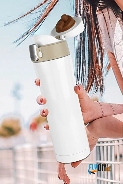 FLYON Kilitli Çift Katmanlı Çelik Termos Bardak 450 ml Termos Matara Sızdrmaz...